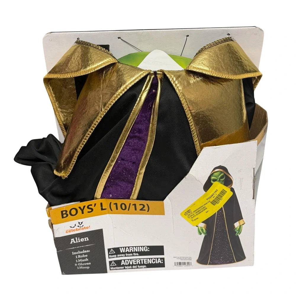 Way to Celebrate Boys Alien Halloween Costume Size L 10/12 Robe Mask Gloves Hoop